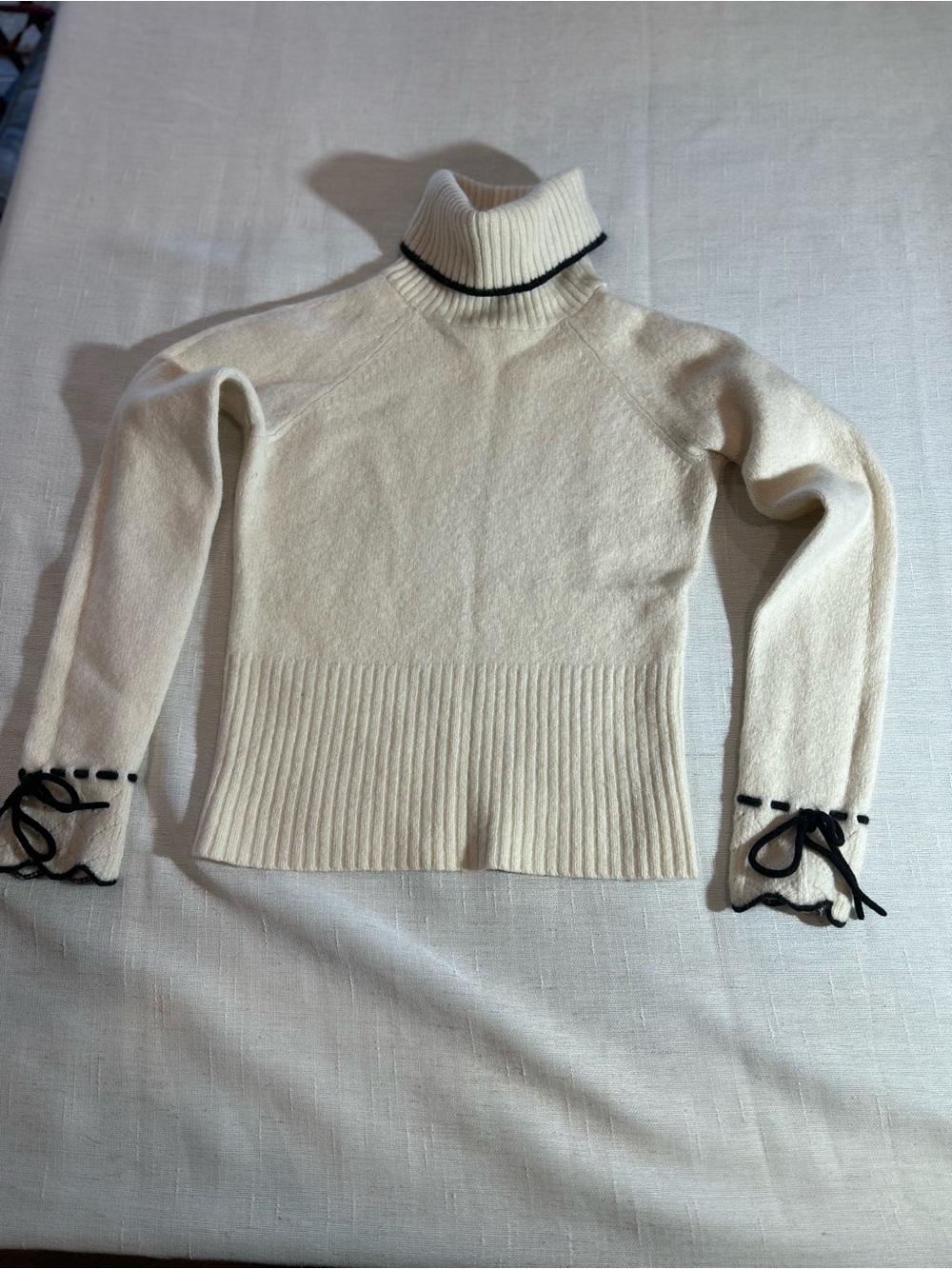 Vintage Ann Taylor LOFT Wool Angora Cashmere Turtleneck Sweater XS Cream Y2K